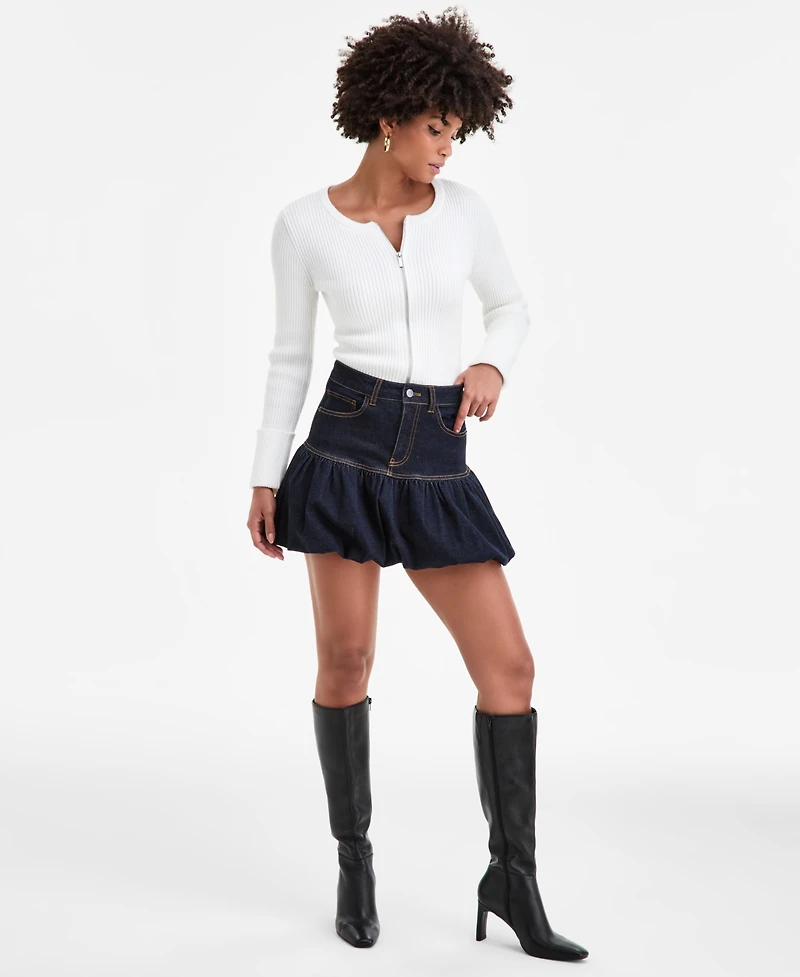 Bar Iii Women's Zip-Front Ribbed-Knit Sweater, Macy's Exclusive