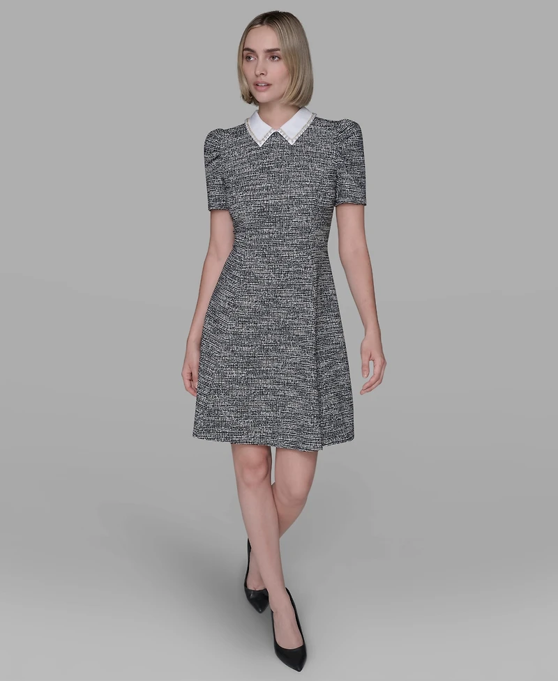 Karl Lagerfeld Paris Women's Collared Tweed A-Line Dress