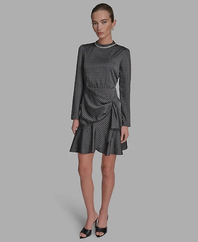 Bcbg Women's Embellished Mock-Neck Satin Shift Dress