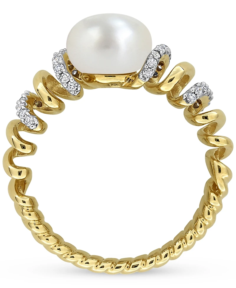 Cultured Freshwater Pearl (8-8.5mm) & Diamond (1/6 ct. t.w.) Ring 10k Yellow Gold