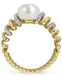 Cultured Freshwater Pearl (8-8.5mm) & Diamond (1/6 ct. t.w.) Ring 10k Yellow Gold