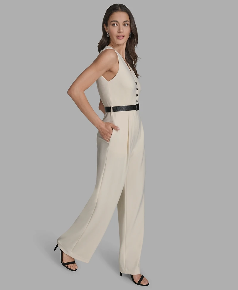Bcbg Women's Belted V-Neck Sleeveless Jumpsuit