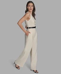 Bcbg Women's Belted V-Neck Sleeveless Jumpsuit