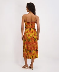Siena Women's Printed Satin Sleeveless V-Neck Maxi Dress