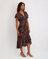 kensie Women's Printed Burnout Chiffon A-Line Dress