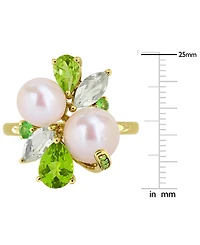 Cultured Freshwater Pearl (7-8.5mm) Multi-Gemstone (1-3/4 ct. t.w.) Ring 18k Gold-Plated Sterling Silver