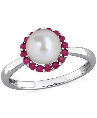 Cultured Freshwater Pearl (7-7.5mm) & Ruby (1/3 ct. t.w.) Ring Sterling Silver