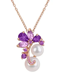 Macy's Cultured Freshwater Pearl (7 & 8-1/2mm) & Amethyst (5/8 ct.t.w.) Cluster 18" Pendant Necklace in 18k Rose Gold Flash-Plated Sterling Silver