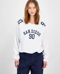 Planet Heart Juniors' Varsity Graphic Bubble-Hem Sweatshirt