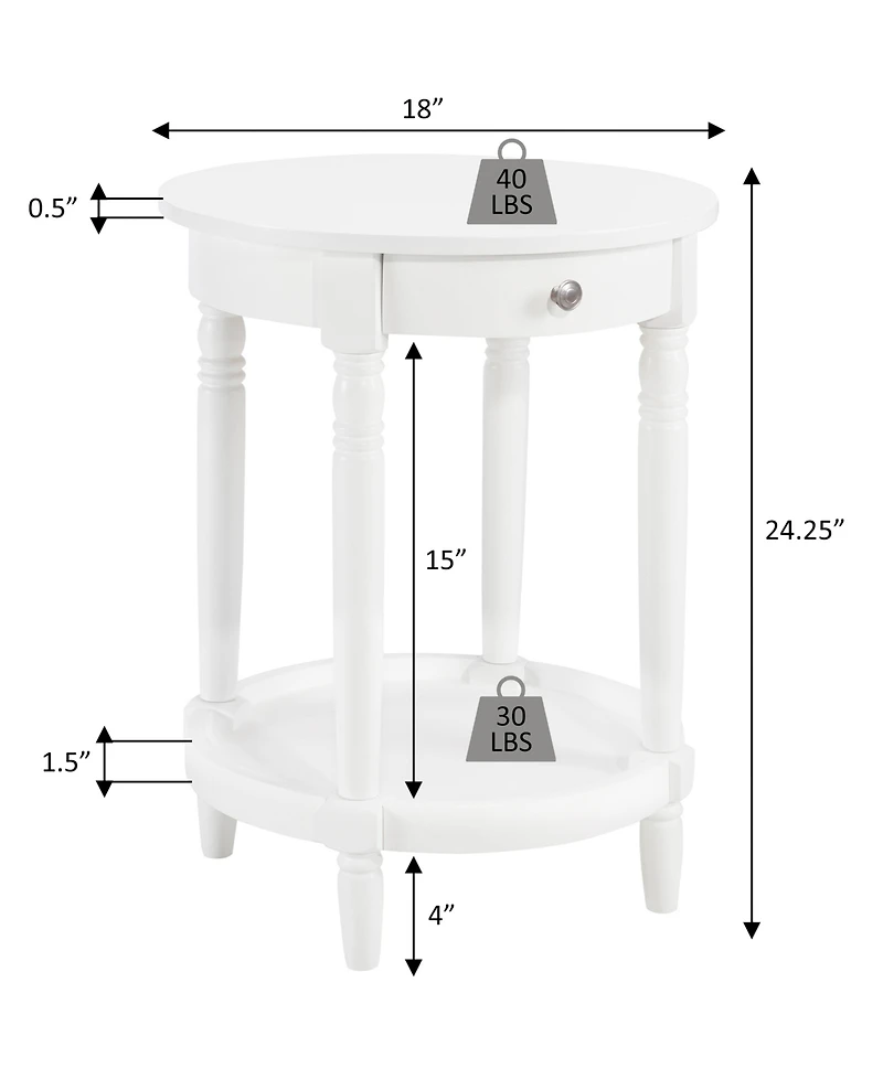 Convenience Concepts 18" Wood French Country Manor No Tools Round End Table