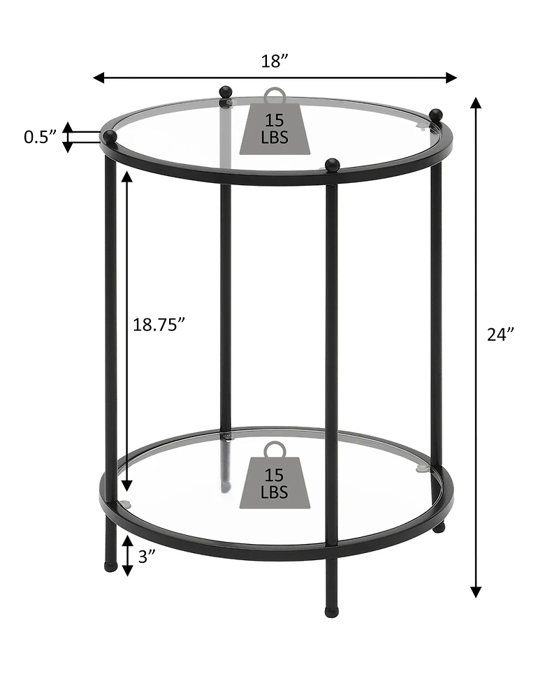 Convenience Concepts 18" Glass Royal Crest 2-Tier Round End Table