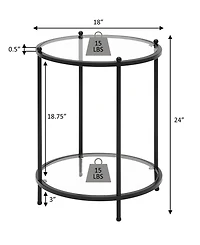 Convenience Concepts 18" Glass Royal Crest 2-Tier Round End Table