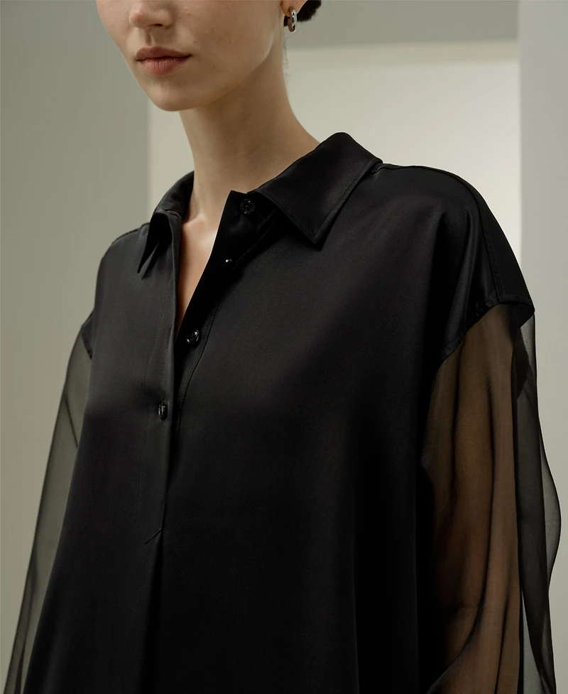 Lilysilk Women's Silk Blouse with Organza Sleeves