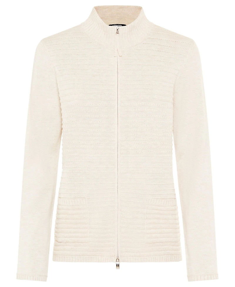Olsen Women's Rib Knit Zip Front Cardigan