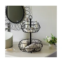 Basicwise 2 Tier Free Standing Countertop Fruit Basket for Kitchen | Detachable Carbon Steel Stable Fruit Storage Organizer for Breads, Snacks, and Ve