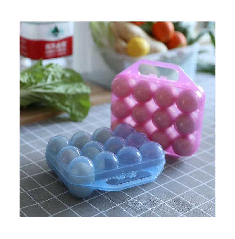 Basicwise Clear Plastic Egg Carton, 12 Egg Holder Carrying Case with Handle, Set of 2