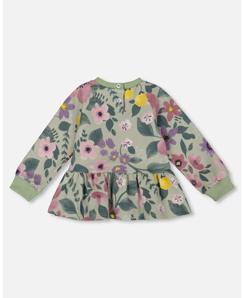 Deux par Baby Girl Stretch Fleece Sweatshirt Sage Floral