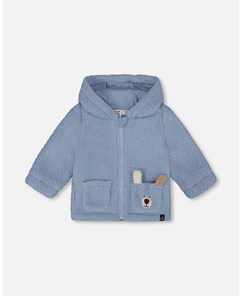 Deux par Baby Boy Plush Hooded Jacket Light Blue