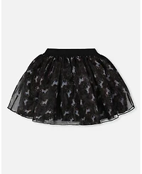 Deux par Girl Organza and Mesh Skirt Black with Unicorn Print - Child