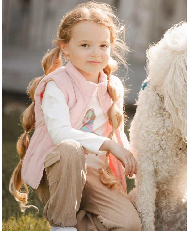 Deux par Girl Corduroy Puffy Sleeveless Vest Dusty Pink - Child