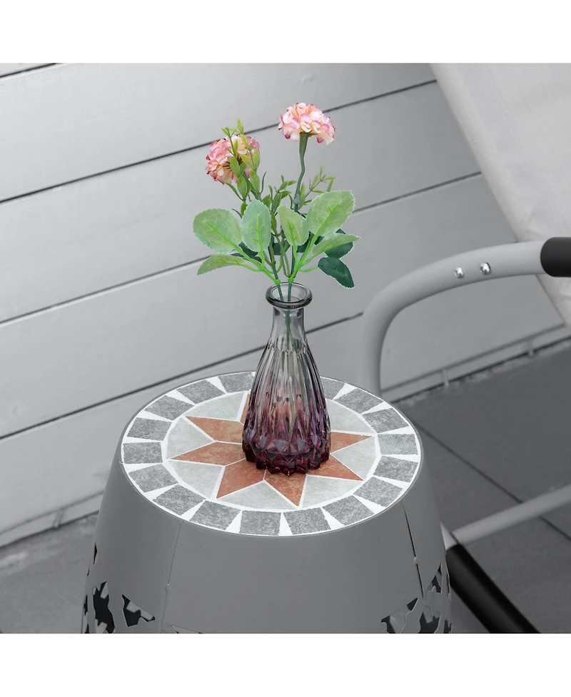 Outsunny 12" Round Patio Outdoor Footstool, Garden Mosaic Accent Side Table, Plant Stand