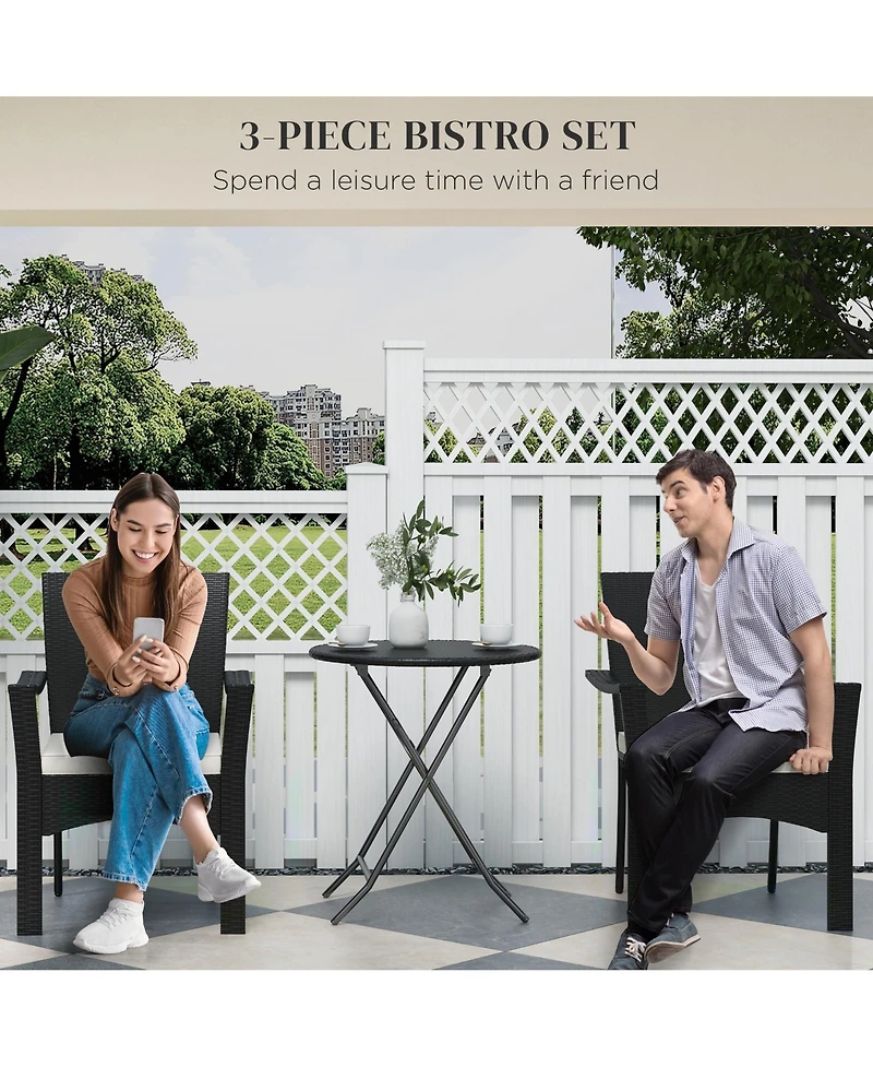 Outsunny 3 Pieces Wicker Outdoor Patio Bistro Set with Cushions,