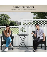 Outsunny 3 Pieces Wicker Outdoor Patio Bistro Set with Cushions,