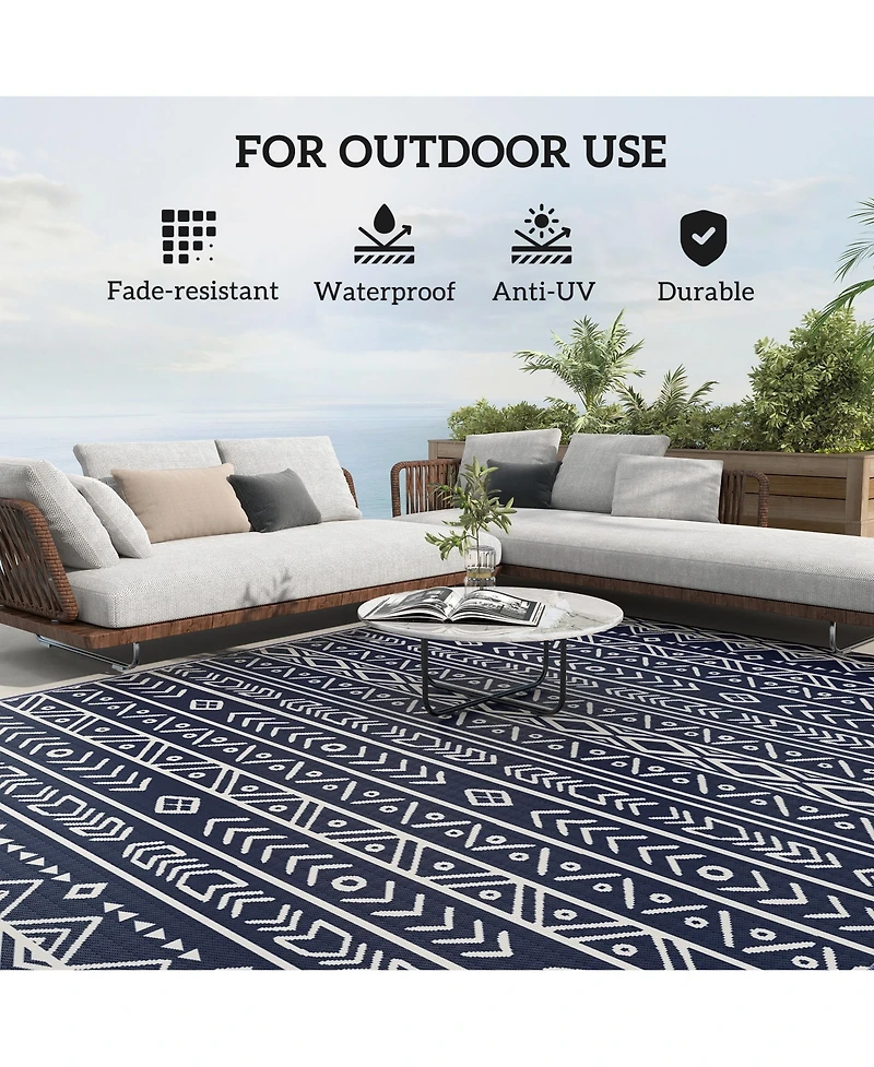 Outsunny Outdoor Rug, 8' x 10' Plastic Straw, Geometric