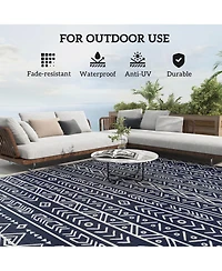 Outsunny Outdoor Rug, 8' x 10' Plastic Straw, Geometric