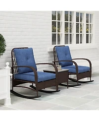 Outsunny Patio Furniture Set, Rocking Chairs w/ Table, Cushion