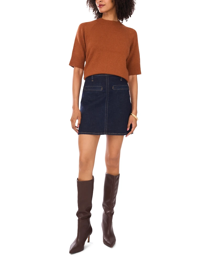 Vince Camuto Women's Cozy Mock Neck Short-Sleeve Sweater