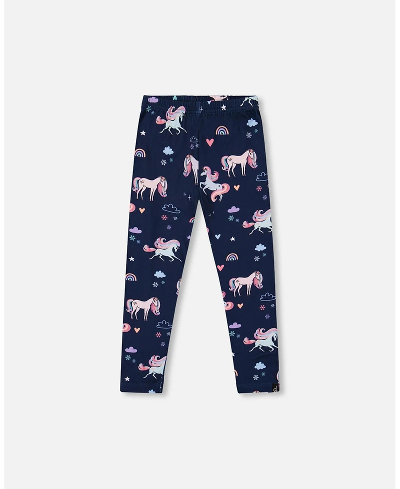 Deux par Girl Stretch Jersey Leggings Navy Unicorn Print
