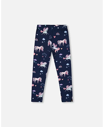 Deux par Girl Stretch Jersey Leggings Navy Unicorn Print