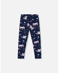 Deux par Girl Stretch Jersey Leggings Navy Unicorn Print