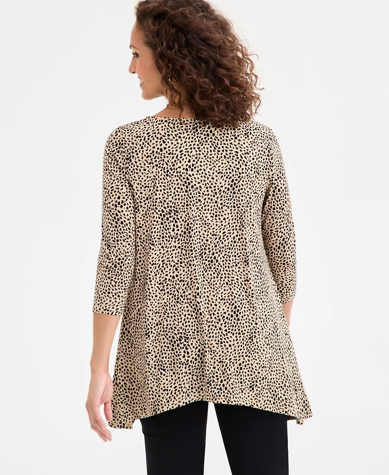 Jm Collection Women's Printed 3/4-Sleeve Swing Knit Top, Macy's Exclusive