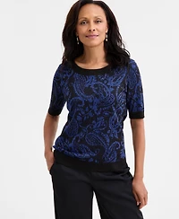 Jm Collection Women's Jacquard Crewneck Elbow-Sleeve Sweater, Macy's Exclusive