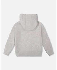 Deux par Boy Pullover Fleece Hooded Sweatshirt Light Heather Gray