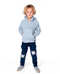 Deux par Boy Pullover Hooded Fleece Sweatshirt with Zip Pocket Light Blue