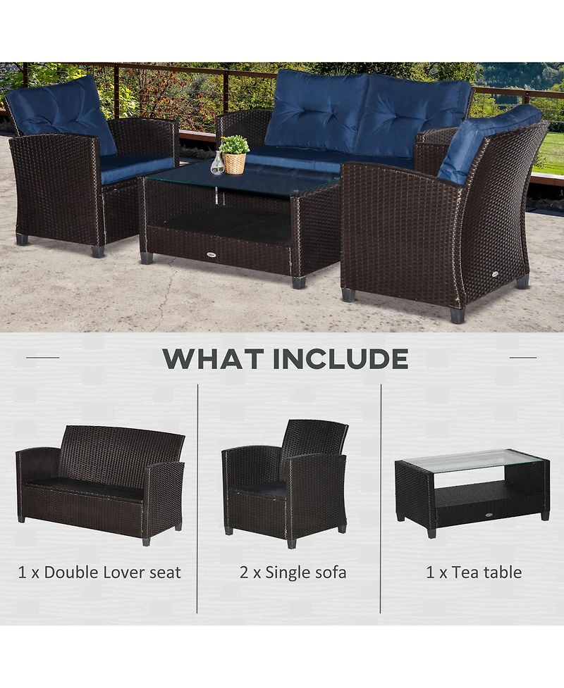 Outsunny 4 Pc Outdoor Patio Furniture Sofa Set with Table,