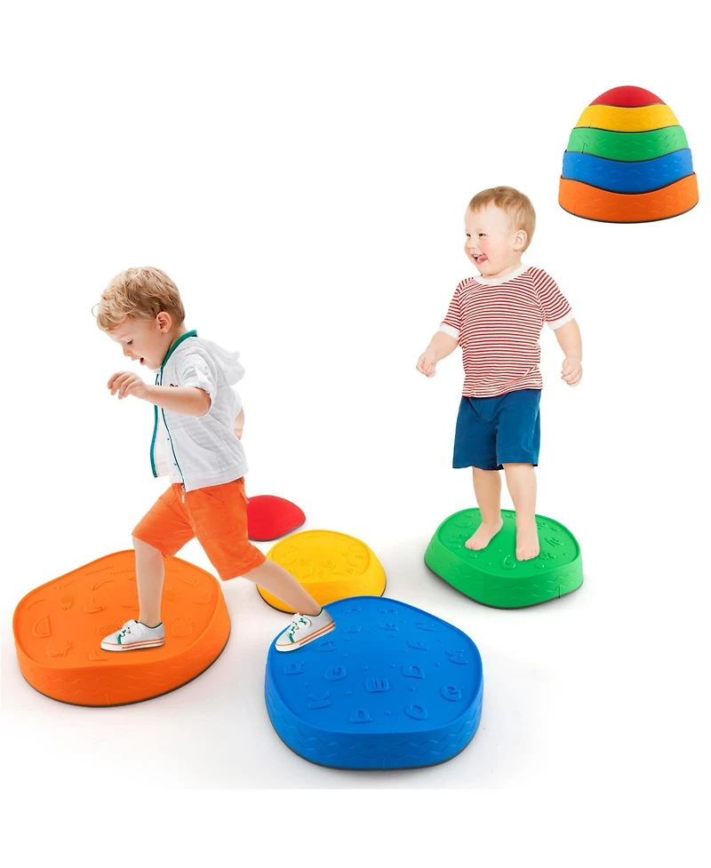 Gymax Toddler 5 Pcs Stepping Stones w/ Non-Slip Edge Sensory Toy for Indoor/Outdoor Play