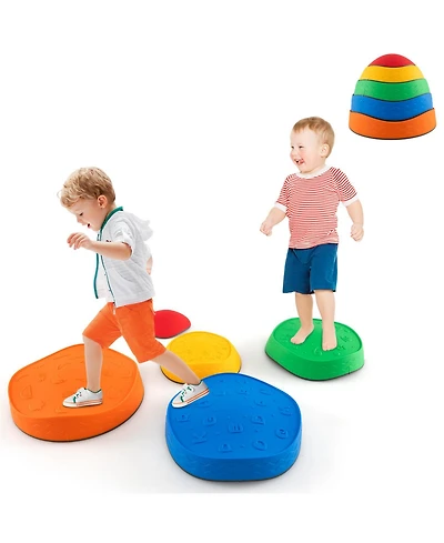 Gymax Toddler 5 Pcs Stepping Stones w/ Non-Slip Edge Sensory Toy for Indoor/Outdoor Play