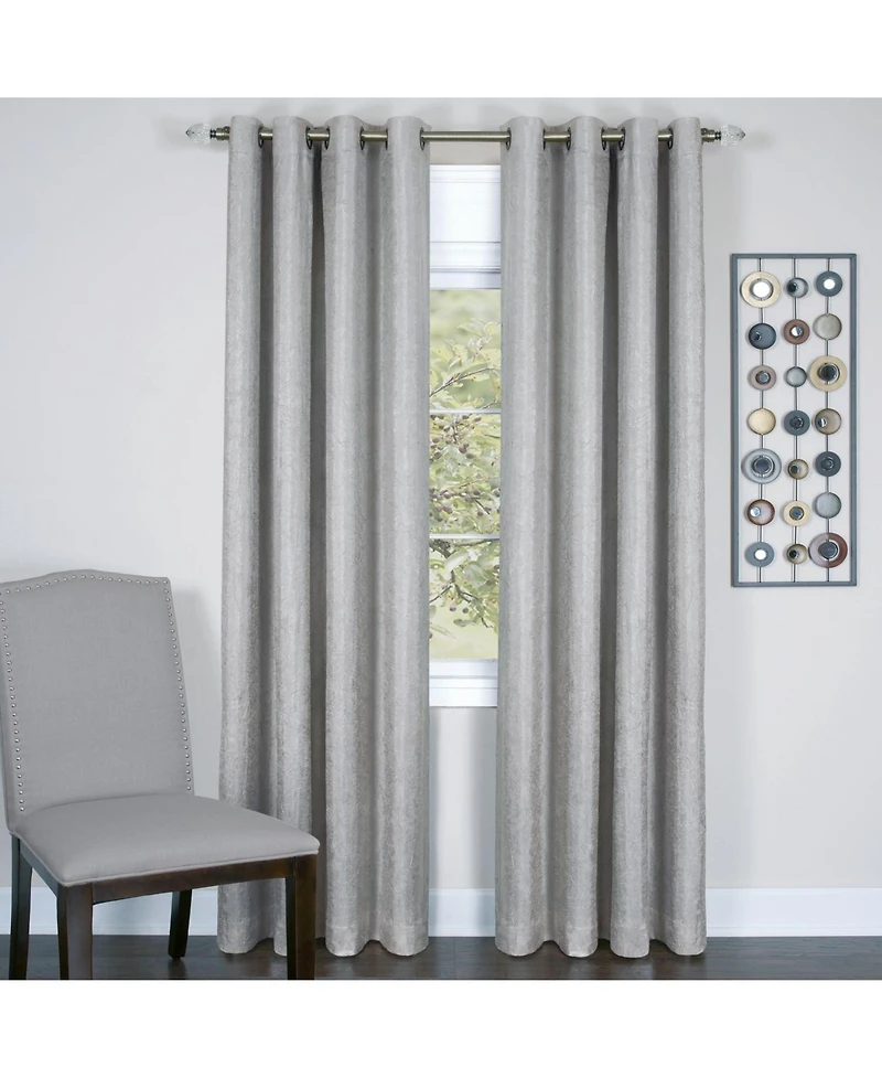 Kate Aurora Vesper Room Darkening Grommet Top Crinkled Satin Lined Single Window Curtain Panel - 84 in. Long Silver
