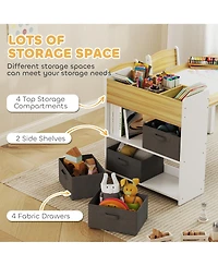 Qaba Kids Desk and Chair Set, Activity Craft Table for 3-8, Natural Wood