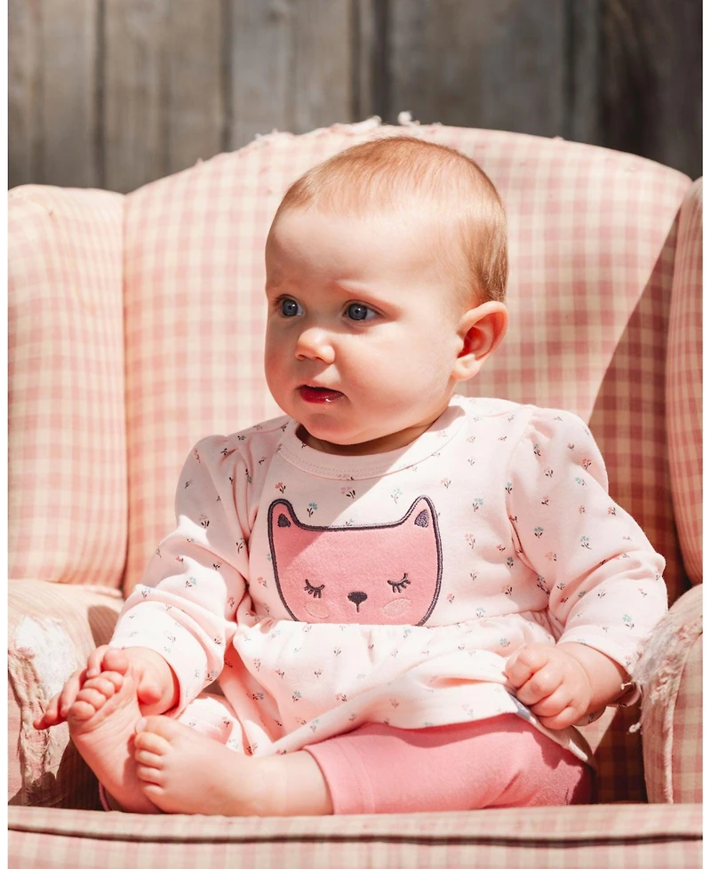 Deux par Baby Girl Cotton Dress and Leggings Set Pink Mini Floral