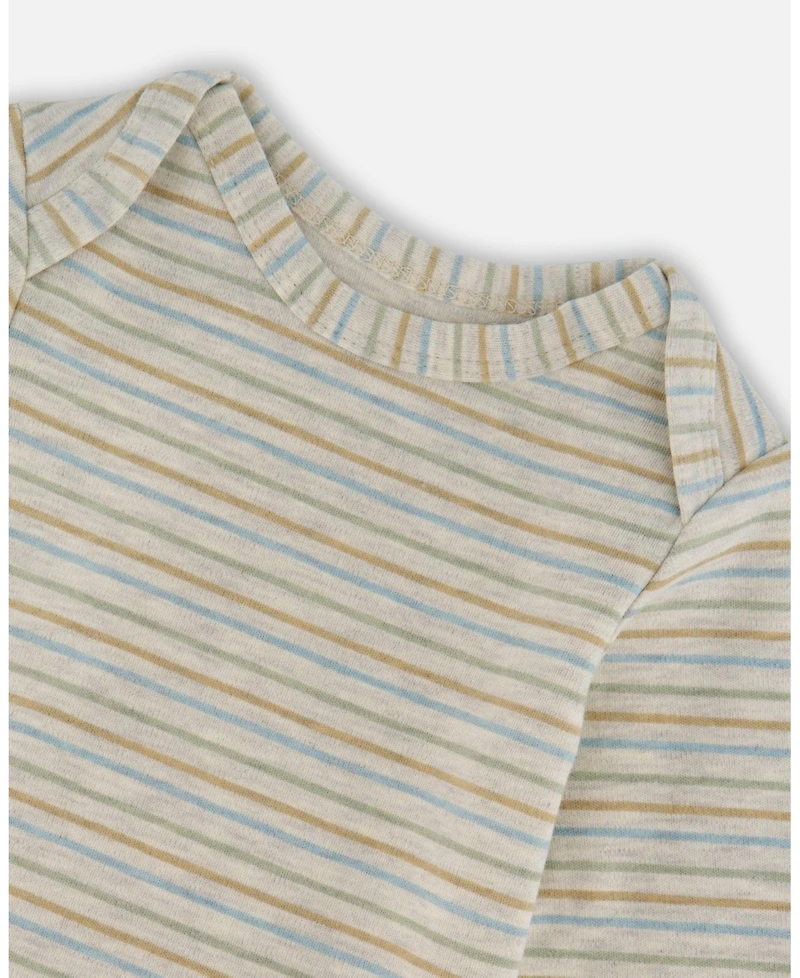Deux par Baby Boys Cotton Onesie with Overalls Set Beige Printed Dogs