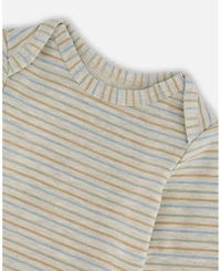 Deux par Baby Boys Cotton Onesie with Overalls Set Beige Printed Dogs