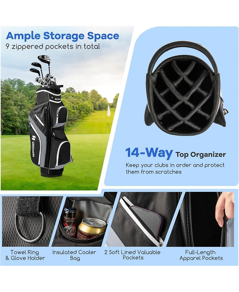 Mecale Golf Cart Bag with 14 Way Top Dividers