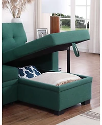 Homlux 3-Piece Linen Sectional Sofa with Pull-Out Sleeper, Storage Chaise & Cup Holder,Green