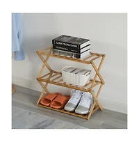 Basicwise Bamboo Foldable Shoe Rack, Free Standing Shoe Organizer Storage Rack