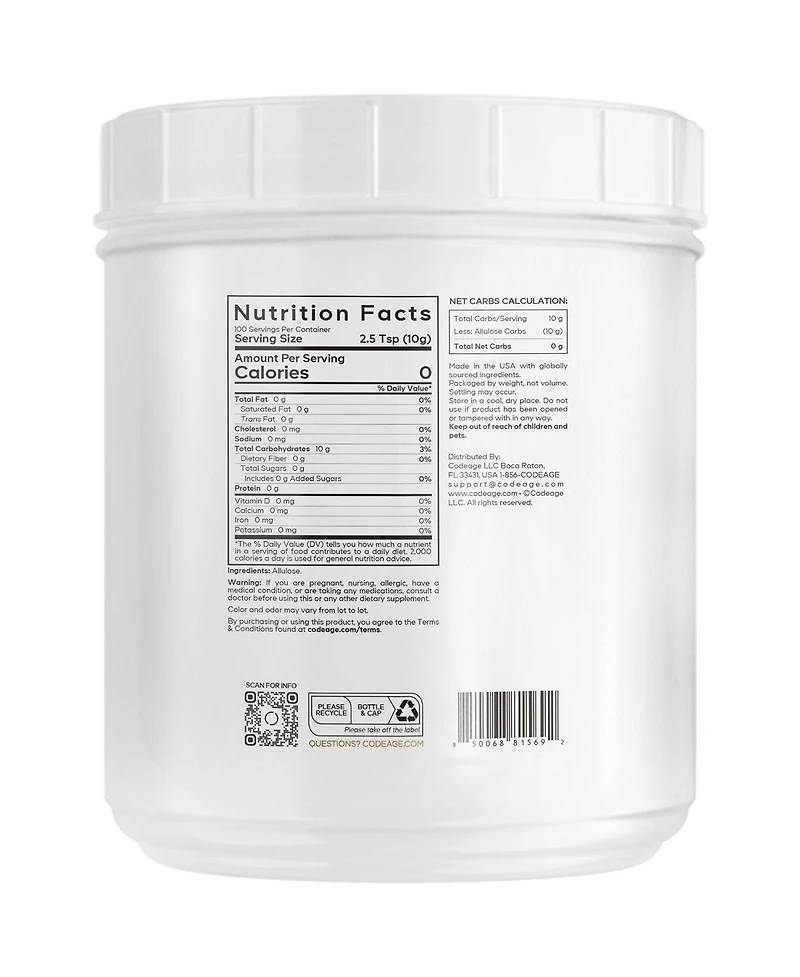 Codeage Miracle Sugar Allulose Powder All-purpose Zero Calorie Allulose Sweetener 3 Month Supply Rare Sugar Alternative 35.27 Oz